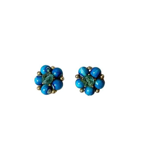 Jewelry - Vintage Blue Beaded Clip Earrings